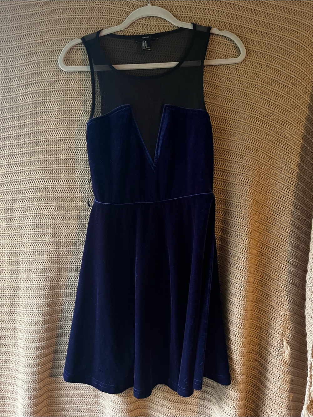 Forever 21 Navy Velvet Fit & Flare Mini Dress with Sheer Yoke